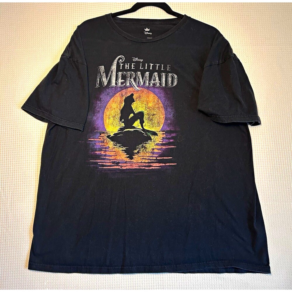 Disney The Little Mermaid Ariel Graphic Tee Black Cotton Crew Neck 2XL Kids